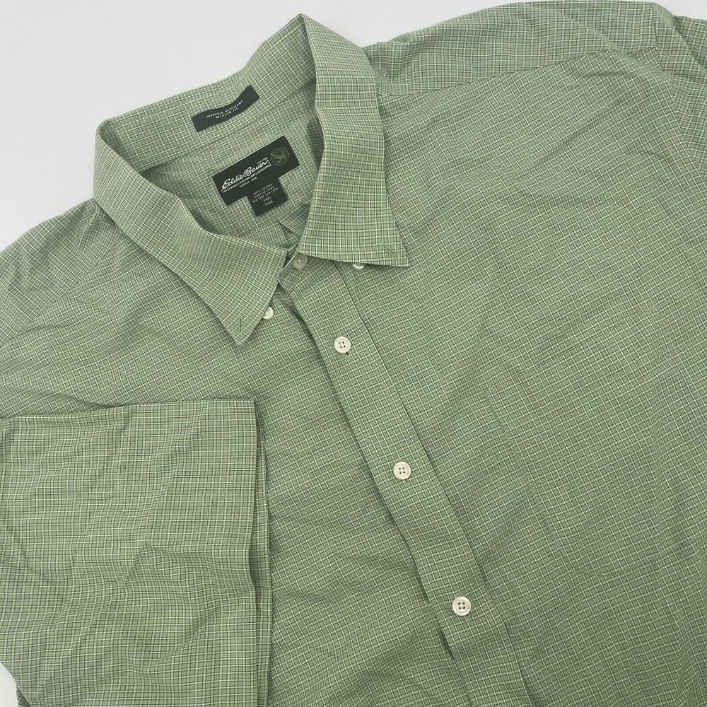 Eddie Bauer Men’s 3XL Tall Short Sleeve Shirt Olive Green Check